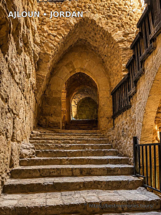 Historic stairway inside Ajloun Castle, Jordan