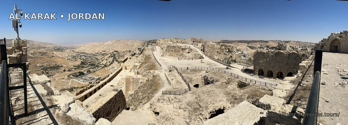 Panoramic view across Al-Karak Castle and the Jordanian highlands