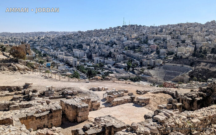 Amman Citadel and Roman Theater overlooking downtown Amman, Jordan