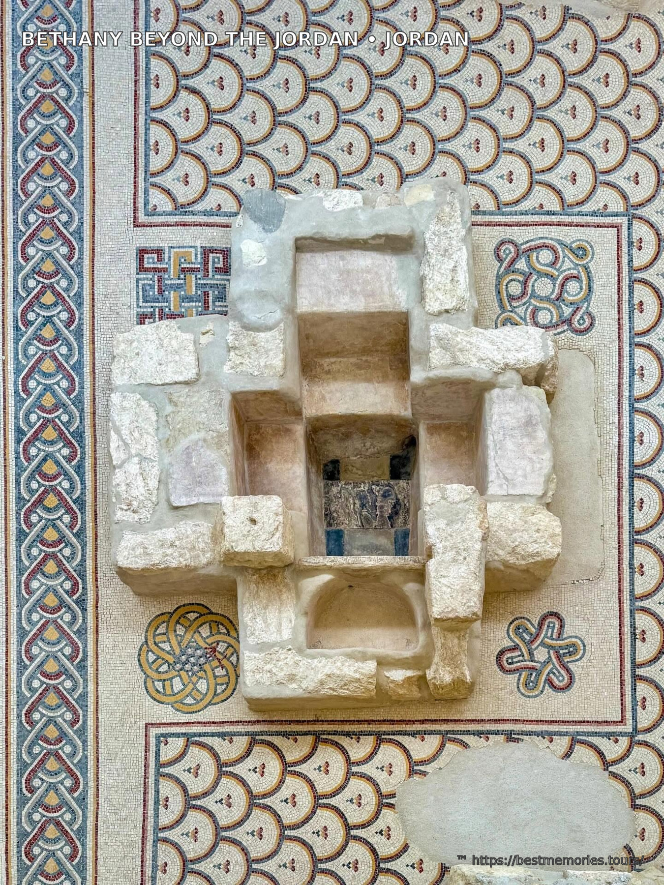 Baptismal mosaic at the UNESCO Baptism Site of Jesus in Jordan