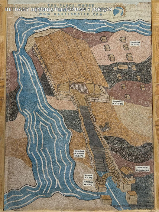 Mosaic map of the Jordan River Baptism Site at Bethany Beyond the Jordan