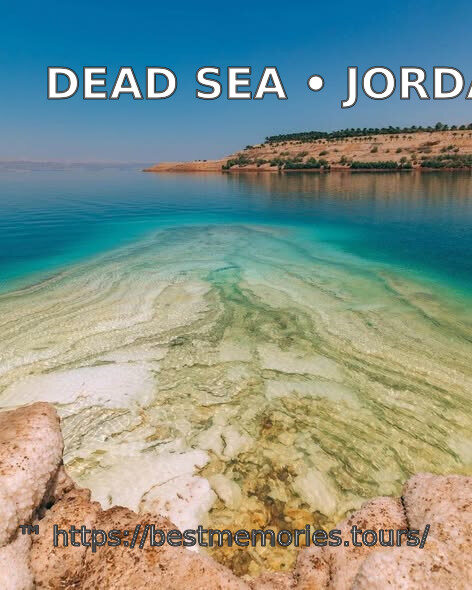 Clear turquoise saltwater and crystal shoreline at the Dead Sea, Jordan