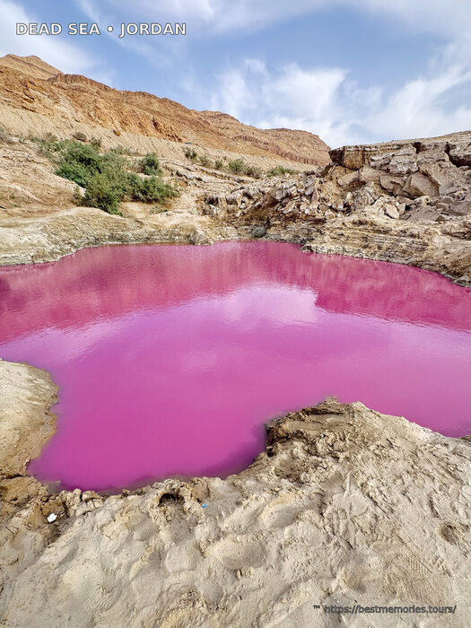 Pink mineral pool and salt formation near the southern Dead Sea, Jordan