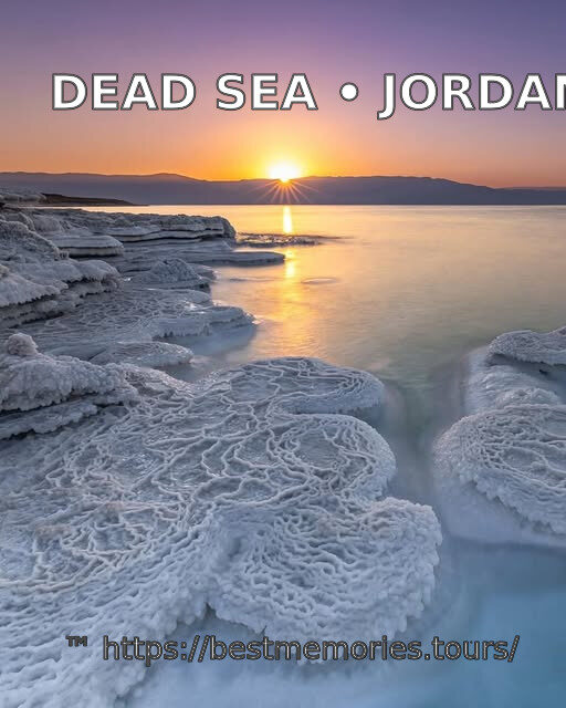 Sunrise over dramatic salt formations on the Dead Sea shore in Jordan