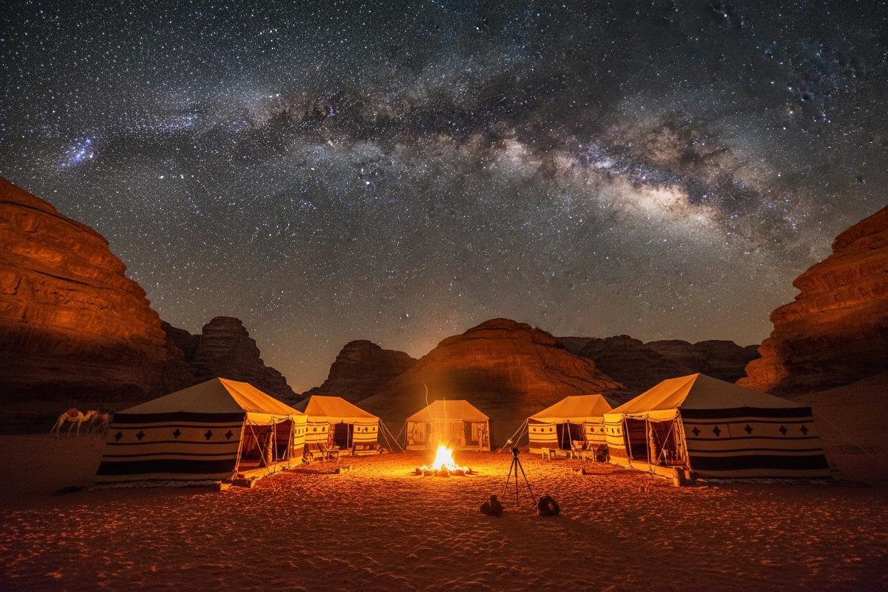 Traditional desert camp accommodation in Wadi Rum Protected Area, Jordan