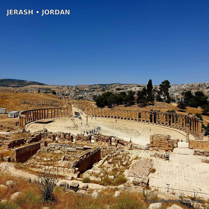Oval Plaza and colonnades in Jerash, Jordan