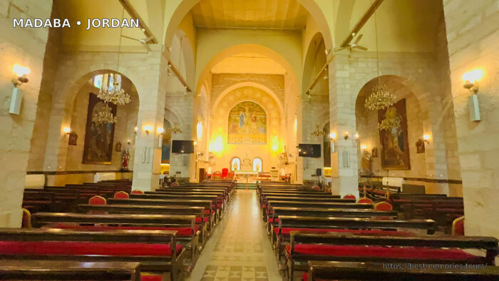 St. George Greek Orthodox Church interior in Madaba, Jordan — private Madaba mosaic tour