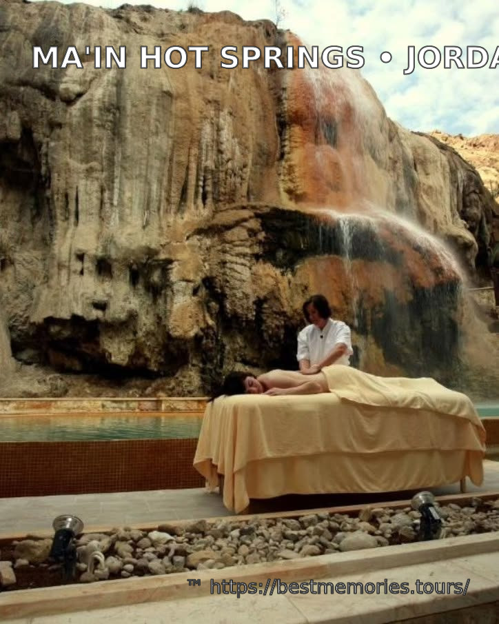 Spa treatment beside a thermal waterfall at Ma'in Hot Springs, Jordan