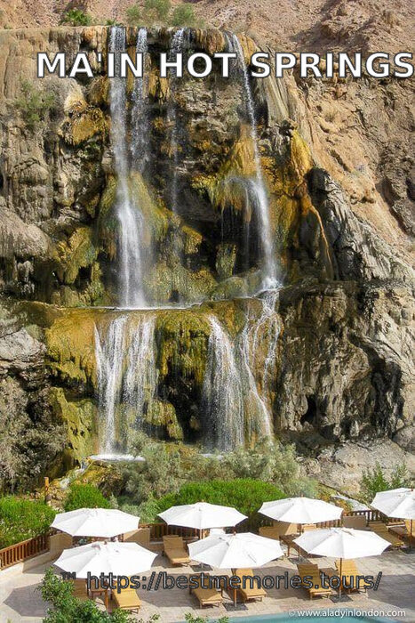 Cascading waterfall and canyon pool scenery near Ma'in Hot Springs, Jordan