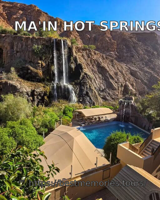Ma'in Hot Springs waterfall and resort pool overlook in Jordan