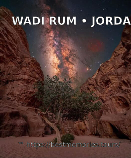 Milky Way above a sandstone canyon in Wadi Rum, Jordan