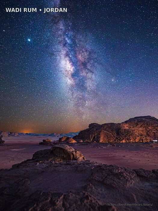 Milky Way over the red-rock desert of Wadi Rum, Jordan