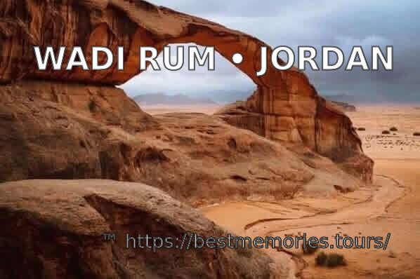 Natural sandstone rock arch in Wadi Rum Protected Area, Jordan